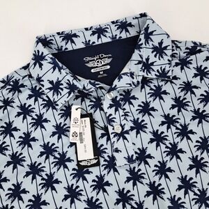 NWT Straight Down Mens Medium Performance Golf Polo Shirt Blue Palm Tree SS105